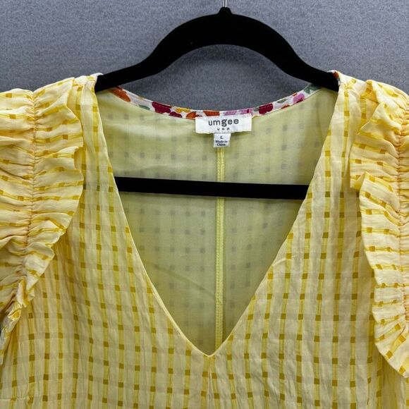 Umgee USA Womens Lemon Seersucker Tiered V-Neck A-Line Mini Dress Large - Picture 4 of 8